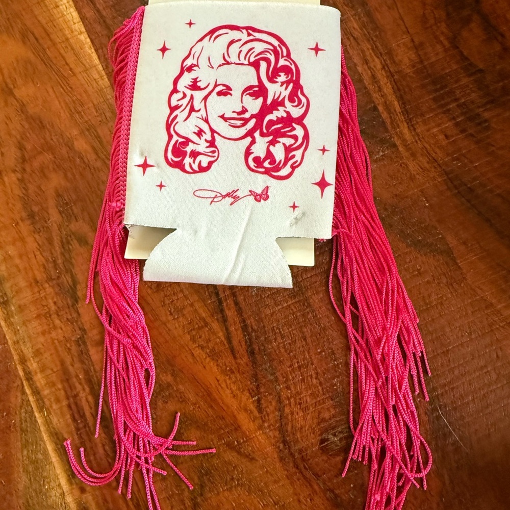 Dolly Parton Fringe Can Cooler with Graphic Design. NWT